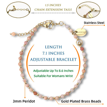 Morchic 3mm Pink Aventurine Natural Gemstone Beaded Bracelet for Women, Dainty Tiny Charm Jewelry, Adjustable 7.1-8.6", Ideal Birthday Holiday Gift