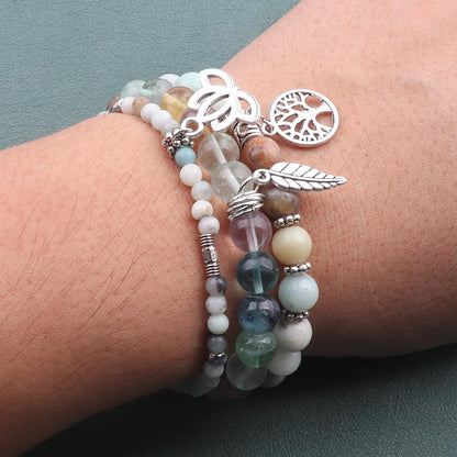 UEUC Tree of Life Yoga Healing Stone Bracelets, Multilayer Lotus Chakra Stone Reiki Bracelet Sets, Anxiety Crystal Natural Stone,for Women Stress Relief(#144)