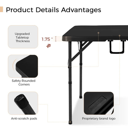 pollilar 34" Folding Card Table Square Foldable Table Plastic Portable with Detachable Legs, Dual Height Adjustable, Heavy-Duty Indoor Outdoor Dining, Game, Picnic, Mahjong Tables-Black