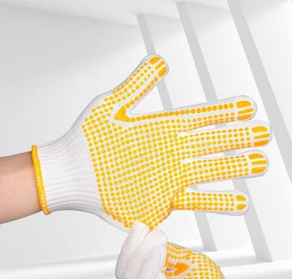 Safety Work Gloves with Anti-slip Dots 12 Pairs White Polyester Knitted Gloves for Garage Warehouse Painter Mechanic Industrial Gardening Construction (Yellow)