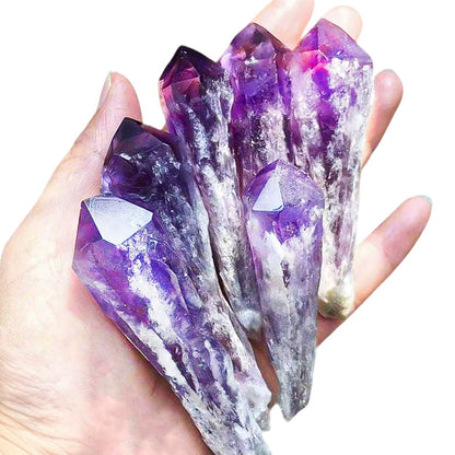 Natural Raw Amethyst Point Wand 6pcs Set- Healing Crystal Scepter with Single Terminated Cluster,Positive Energy Stone for Home Decor,Reiki,Meditation,and Spiritual Gift