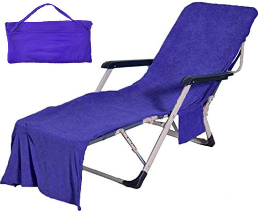 VOCOOL Double Layer Chaise Lounge Pool Chair Cover Beach Towel Fitted Elastic Pocket Won't Slide (Dark Blue)