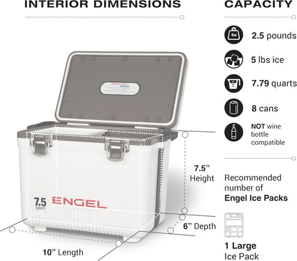 Engel UC7 7.5qt Leak-Proof, Air Tight, Drybox Cooler and Small Hard Shell Lunchbox for Men and Women in Arctic Blue