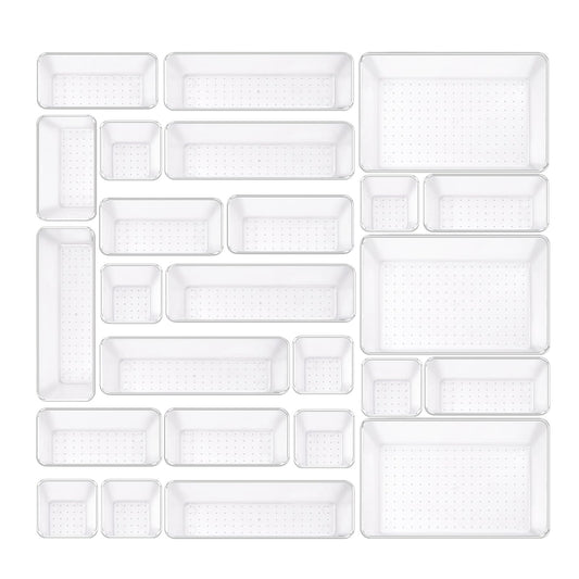 Trotianingyu Clear Acrylic Drawer Organizers Set Storage for Makeup, Office Desk Small Vanity Trays for Drawer Bathroom Plastic Make up Organizers 25 Pcs