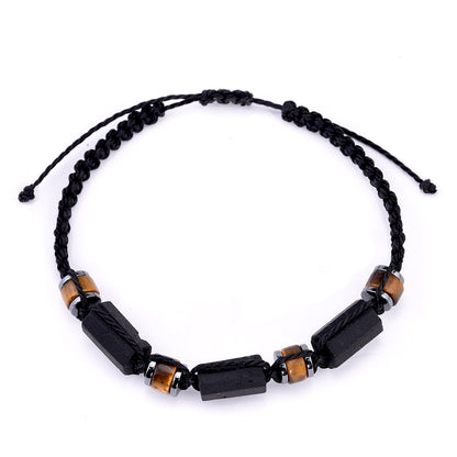 Senxilk Black Tourmaline Bracelet,Tiger eye and Hematite Protection Bracelet for Men Teens Boys Gift Ideas Handmade Wax Rope Braided Adjustable