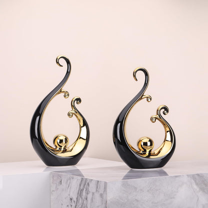 Glossy Black and Gold Decor Ceramic Statue, Modern Abstract Art Luxury Centerpiece - Black Gold Shelves Bookshelf&dining Table Decorations, Versatile Coffee Table Tv Stand Home Decor and Gift Choice