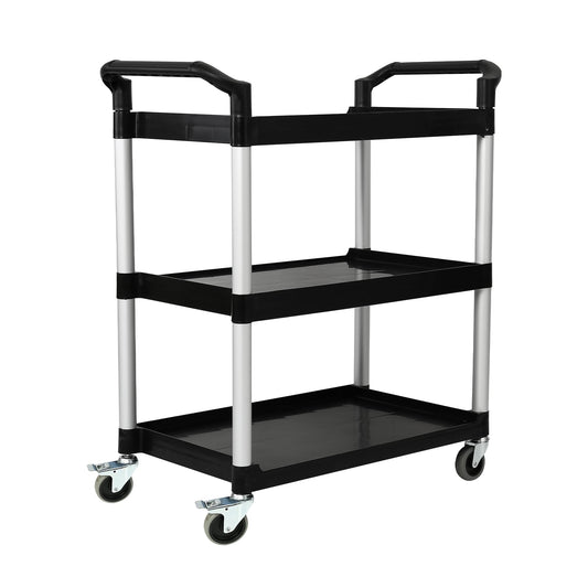 3-Tier Utility Rolling Cart with Wheels, Durable Catering carts with Wheels, Rolling Storage Cart for Hotel Canteen Resturant Office (Black, 31.4" D x 16.5" W x 37.7" H)