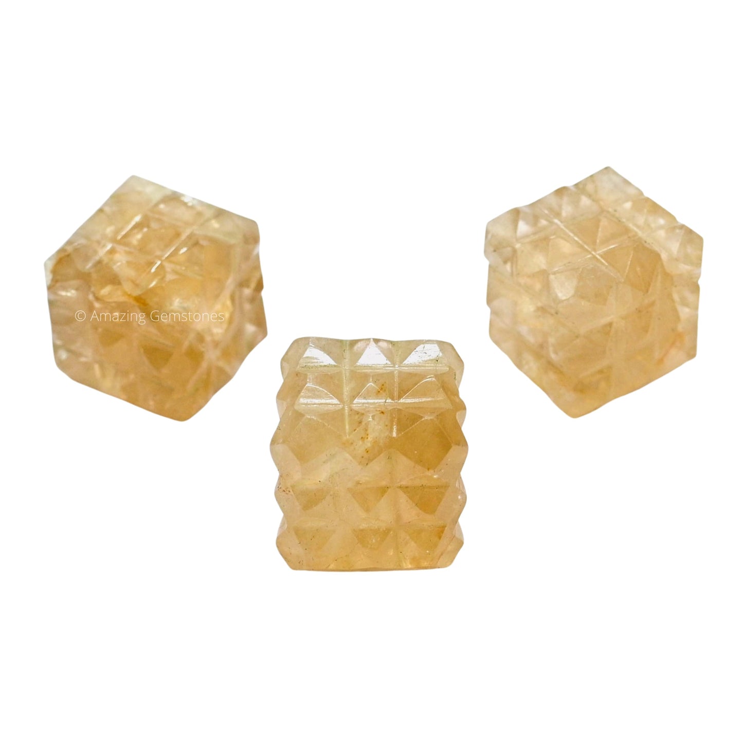 Amazing Gemstone Citrine Crystal Cube with 54 Pyramid - 1" Mini Lemurian Pyramid Cube Figurine of Natural Stone Pyramid for Meditation, Reiki, Chakra Balancing Vastu Pooja and Crystal Grids