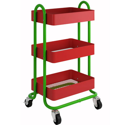 Elitehouse Metal Rolling Cart,3-Tier Metal Rolling Cart with Wheels,3 Tier Utility Cart with Wheels for Office,Home,Kitchen,Garden（13.4"x18.1"x31"） Red+Green