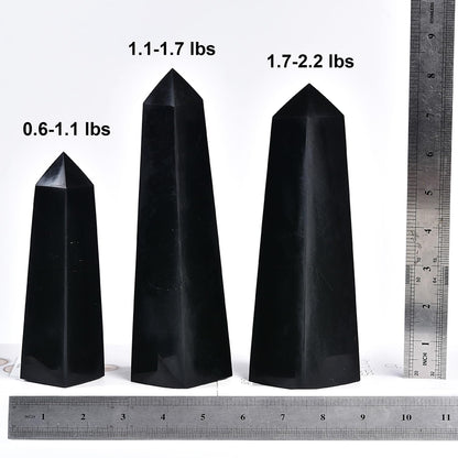 JIC Gem Large Black Obsidian Healing Crystals Wand 4 Faceted Crystal Point Obelisk Gemstone Natural Reiki Energy Stone for Meditation Crystal Grid Decoration 1.7-2.2 Lbs