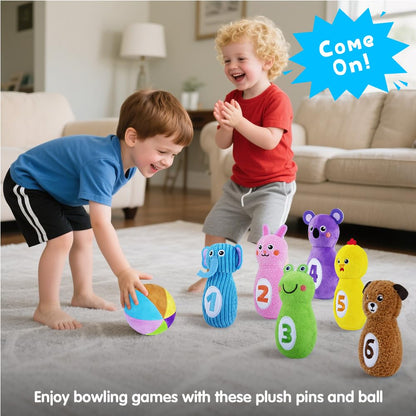 teytoy Baby Bowling Set for Toddlers 1-3, Bowling Games for Kids Indoor with 6 Pins and Storage Bag, Animal Themed Sensory Toys with Rattle & Number, Easter Christmas Birthday Gift
