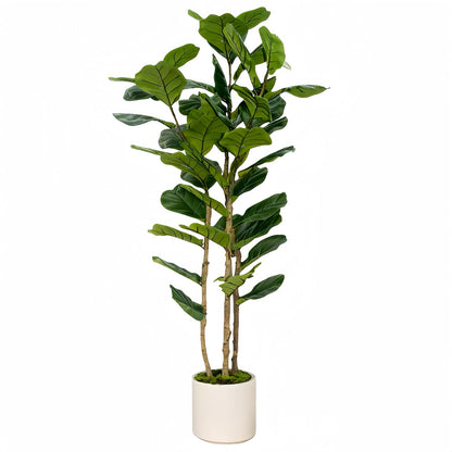 Artificial Fiddle Leaf Fig Tree 6FT with White Tall Planter-Large Faux Tree Tall Fake Floor Plant in Pot,Artificial Plants Indoor for Home Office Living Room Décor(Lyrata 6FT)