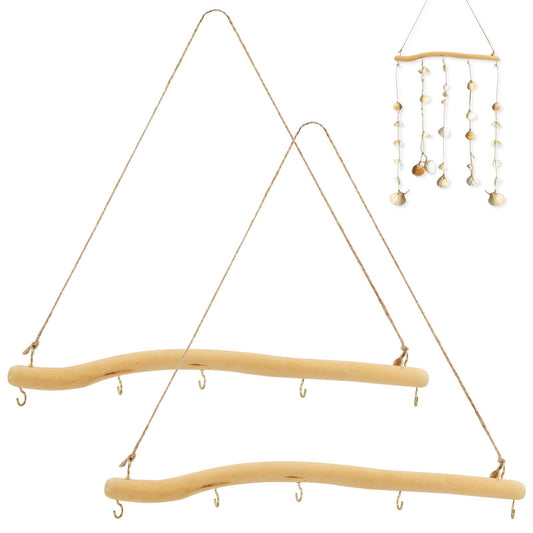 YOSINXU 2Pcs 15 Inch Driftwood for Crafts Natural Driftwood Decorative Branches, Home Wall Hanging Decor Jewelry Organizers with 5 Hooks, Handcrafted from Natural Drift Wood for Keys Hats Entryway