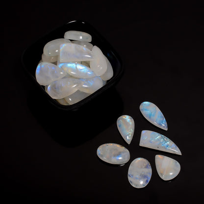 Natural Moonstone Gemstone- Healing Crystals for DIY -Loose Natural Cabochon -Perfect for Crafting Jewelry (5 pcs, 15-25mm)