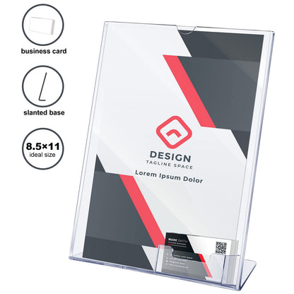 Geyee 8.5 x 11 Acrylic Sign Holder with Business Card Holder Clear Brochure Display Stand with Attached Business Card Pocket Advertisement Printed Material Flyer Holder Flyer Stand Frame (3)