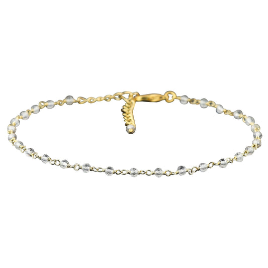 JOR Natural White Topaz Beaded Rosary Anklet, Handmade Craft, Anklet Beads Bracelet, Chakra Healing Anklet, Gemstone Women Jewelry, Dainty Gold Plated Anklet 9 inch + 2 inch (1pcs)