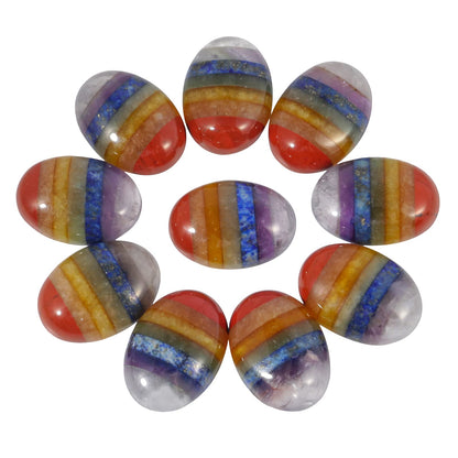 Loveliome 18x13mm Oval Cabochons Flatback Crystal Stone Gemstones Beads for Jewelry Making DIY Pack of 10, 7 Chakra