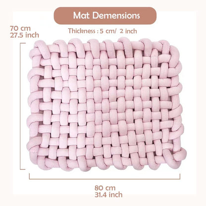Wonder Space Knotted Braided Plush Mat, Baby Infant Newborn Tummy Time Playing Nursery Rug Knot Floor Cushion, Handmade Pure Soft Fabric, Fashion Cute Toddler Children Room Decor, Pink