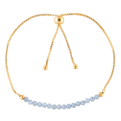 InfinityGemsArt Aquamarine Bracelets For Women March Birthstone Jewelry Micro Blue Beads Beaded Stone Bolo Slider Crystals Gemstones Bracelet, 14K Gold Plated Adjustable Chain, Mother's Day Jewelry For Mom