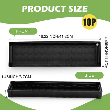 10 Pack Plastic Windowsill Plant Pot Trays (16"x5.5"x1.5"), Rectangular Window Sill Saucer with Removable Drainage Hole, Thick Plant Saucer Tray for 4 inch (10CM) Flower Seedling Pots (Black)