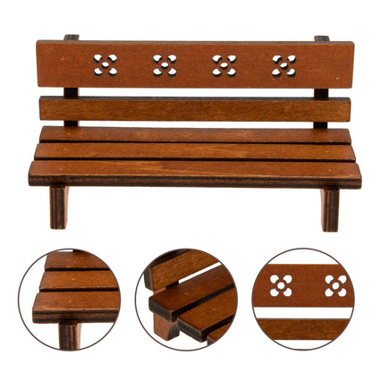 Hemoton Miniature Garden Bench 4.72 Inch Rustic Wooden Dollhouse Outdoor Furniture Micro Landscape Decor for Mini House Accessories
