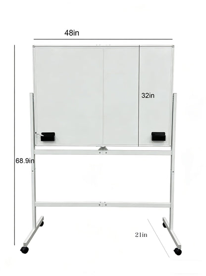Large Rolling Magnetic Whiteboard on Wheels, 48" x 32" Double-Sided Mobile White Board with Stand, Portable Standing Dry Erase Board Easel with Lockable Wheels for Home Office Classroom School White