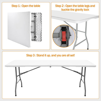 Lakhow Folding Table 6ft Heavy Duty Portable Table Indoor Outdoor with Parties, Camping & BBQs, Folds in Half for Easy Storage, No Assembly Required, White