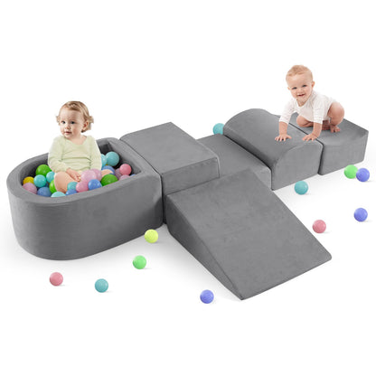 INFANS Climbing Toys for Toddlers, Foam Climbing Blocks and Ball Pit for Baby, 5pc Kids Climb and Crawl Block Activity Structure Play Set, Indoor Foam Play Gym for Crawling and Sliding