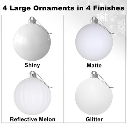White 4.0" Large Christmas Balls - Christmas Tree Decoration Ornaments Shatterproof Hanging Balls for Birthday Halloween Holiday Wedding Decorations Set of 4pcs