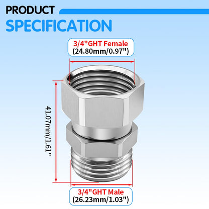 Langina 2PCS Graden Hose Swivel Adapter, 304 Stainless Steel 360 degree Hose Connector, 3/4"GHT Male to Female Hose Swivel Fitting(2Pcs,304SS）