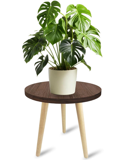 Tuohours 14IN Tall Plant Stand Holder for Indoor Planters, Mid Century Small Round Wood Table for Living Room Corner Floor
