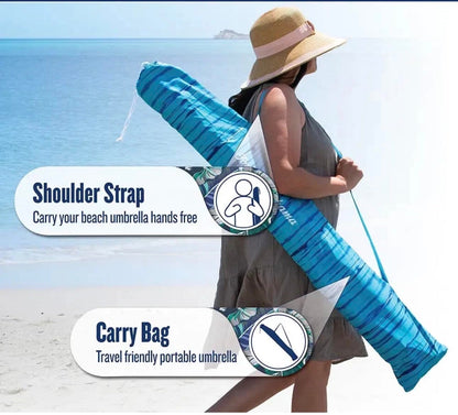 Sepras T0MMY BAHAMA 8 ft Beach Umbrella with wind vent and sand anchor (Blue Pattern)