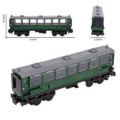 MXIZYDAOY Train Building Block Carriage Kit, Green Passenger Coach Model, Plastic Railway Car with Architecture Theme, Compatible Building Set for Kids 6+