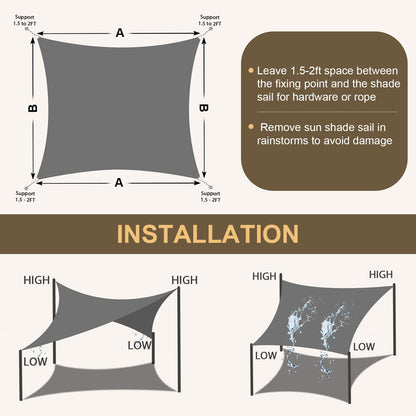Amagenix Waterproof Sun Shade Sail 8'x10' Dark Grey Shade Canopy Curved Edge 95% UV Blocking Awning Shelter for Outdoor Patio Backyard Garden Activities,Customized