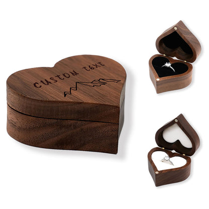 LAIFU Custom Wooden Ring Box for Wedding Ceremony with Text and Pattern Personalised Proposal/Engagement Ring Boxes Heart-shaped
