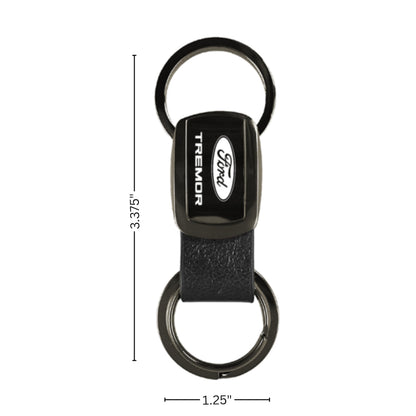 AU-TOMOTIVE GOLD INC. Officially Licensed Gun Metal Leather Tri-Ring Keychain for Ford Tremor