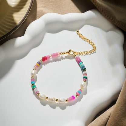 Bracelets for Women Dainty Gold Boho Beaded Bracelets Gifts for Women Mom Lover Friends Colorful Stone Pearl Jewelry Bracelet Trendy Fashion
