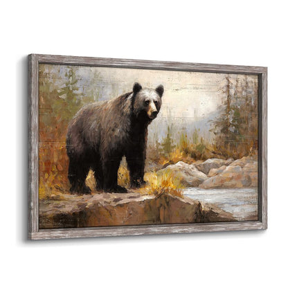 Framed Bear Picture Wall Art: Large Wild Animal Prints Woodland Wildlife Artwork Rustic Farmhouse Wood Painting for Living Room Bedroom