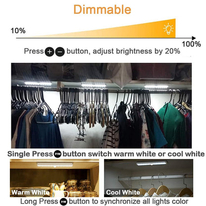Remote Control Under Cabinet Lighting Wireless 6 Pack, 20-LED Dimmable Closet Lights Rechargeable Under Counter Light, Stick on Touch Night Light Strip Bar for Kitchen Stairway Bedroom, 3 Colors