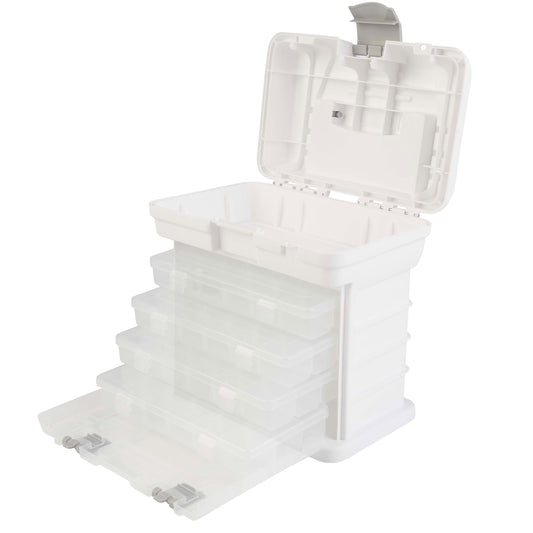 Portable Tool Box - Small Parts Organizer with Drawers and Customizable Compartments for Hardware, Fishing Tackle, Beads or Crafts by Stalwart (White)