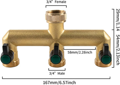 Hose Splitter, 3 Way Heavy Duty Brass Garden Hose Splitter, Outdoor Faucet Splitter, for 3/4" Hose Connector, Hose Spigot Adapter with 3 Individual ON/Off Valves