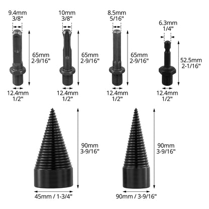 QWORK Wood Splitter Drill Bit Set, 32mm & 45mm Cone Bits – Ideal for Softwood, Firewood & Log Chipping