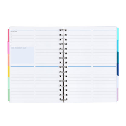 Inspired by Erin Condren A5 Undated Planner, Spiral Bound Daily & Weekly Planner with Monthly Tabs, Portable Organizer for Productivity, Goal Setting, Includes Sticker Sheets, Colorful Stripes Design