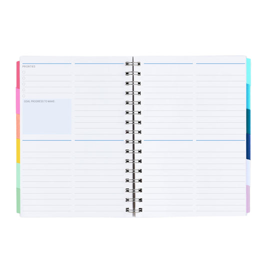 Inspired by Erin Condren A5 Undated Planner, Spiral Bound Daily & Weekly Planner with Monthly Tabs, Portable Organizer for Productivity, Goal Setting, Includes Sticker Sheets, Colorful Stripes Design