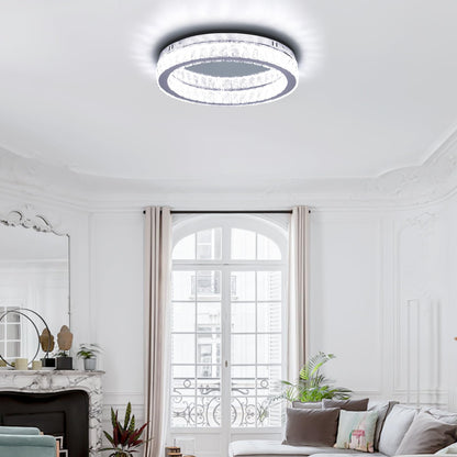 Finktonglan Crystal LED Flush Mount Ceiling Light, 17.7" Modern Round Crystal Ceiling Light, 48W 6000K Cool White, K9 Crystal & Stainless Steel, Low Profile, Non-Dimmable (No Remote)