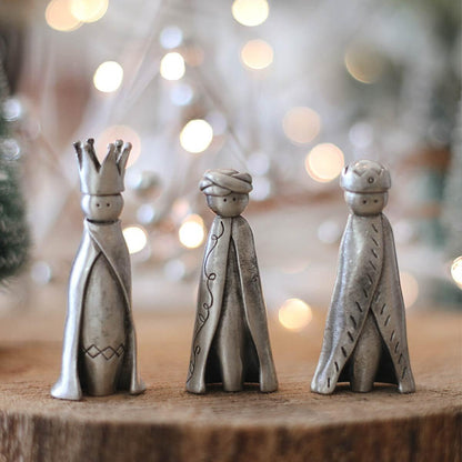 LISA LEONARD DESIGNS Pewter Three Wisemen Nativity Figurine Set Kings Nativity Set Holiday Ornament Figurines Christian Gift