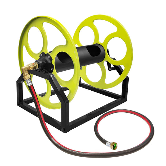 Garden Hose Reel Heavy Duty ，for 5/8" Hose Reel with Crank Handle Retractable, Wall/Floor Mount Metal Hose Reel, Holds up to 400-Feet. (With 5 FT Hose included)