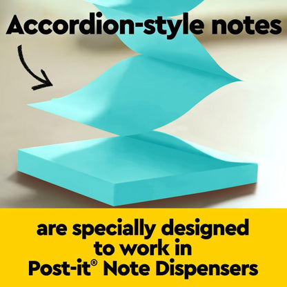 Post-it Note Dispenser with Post-it Pop-up Notes, Black Base with Steel Top, 1 Aqua Splash 3 in. x 3 in. Super Sticky Note Pad, Classroom or Office Supplies - 2 Pack