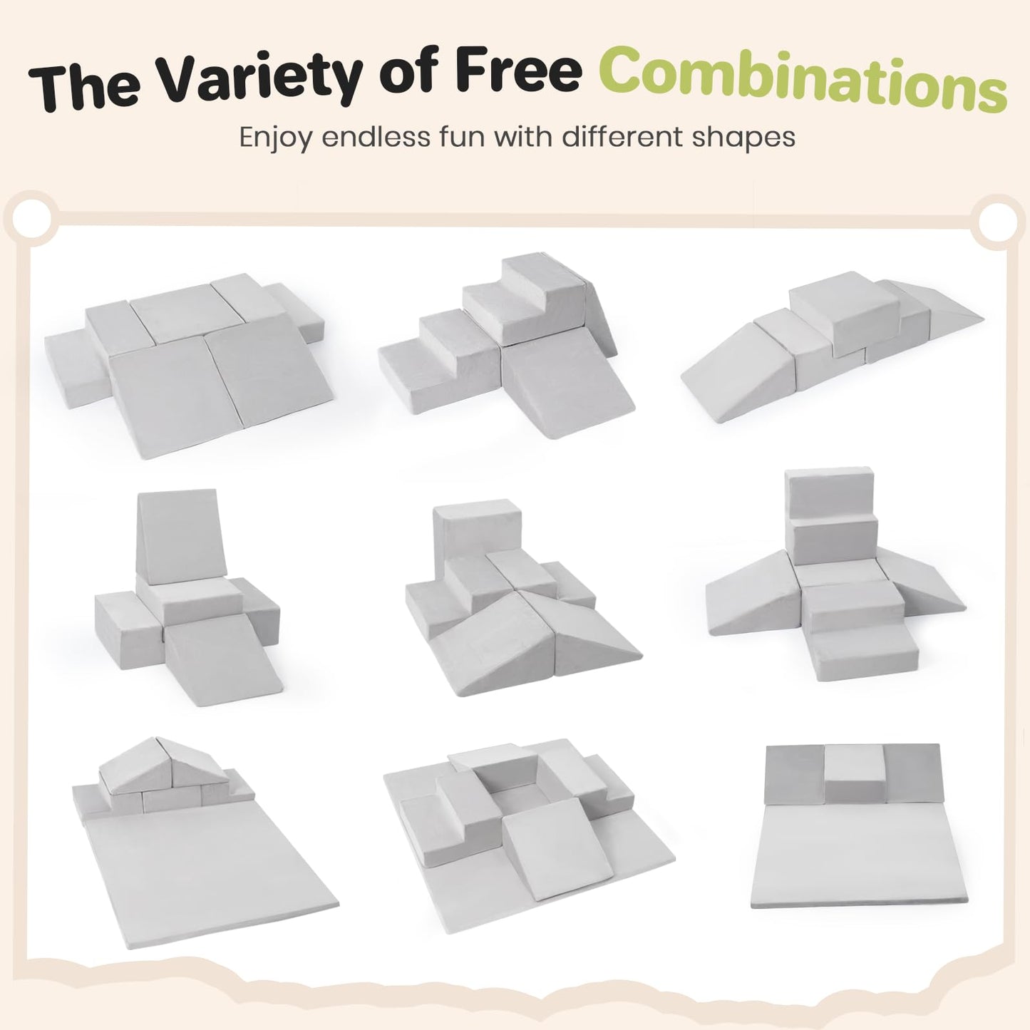 Rinnebbit 6-Piece Foam Climbing Blocks for Toddlers, Climb and Crawl Soft Foam Play Set with 47x47 Inch Baby Play Mat for Floor, Machine Washable Cover, Soft Climbing Toys for Toddlers 1-3 (Gray)