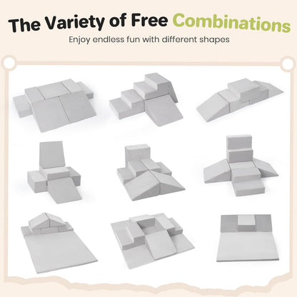 Rinnebbit 6-Piece Foam Climbing Blocks for Toddlers, Climb and Crawl Soft Foam Play Set with 47x47 Inch Baby Play Mat for Floor, Machine Washable Cover, Soft Climbing Toys for Toddlers 1-3 (Gray)